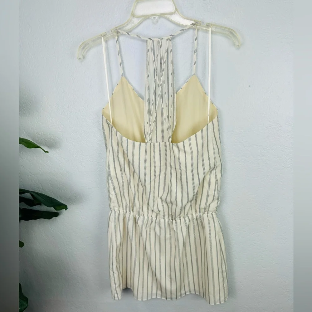 NWT Haute Hippie Mirage Blouson Waist Herringbone Stripe Mini Dress Ivory Blue S